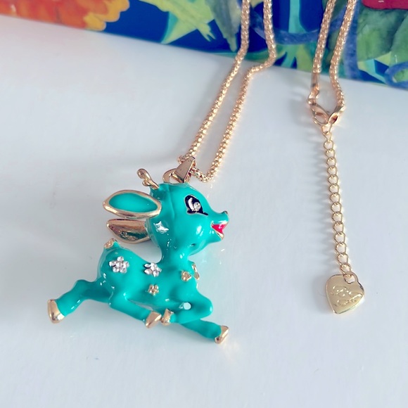Betsey Johnson Style Necklace Multicolored Bambi Pendant Chain - Picture 2 of 11